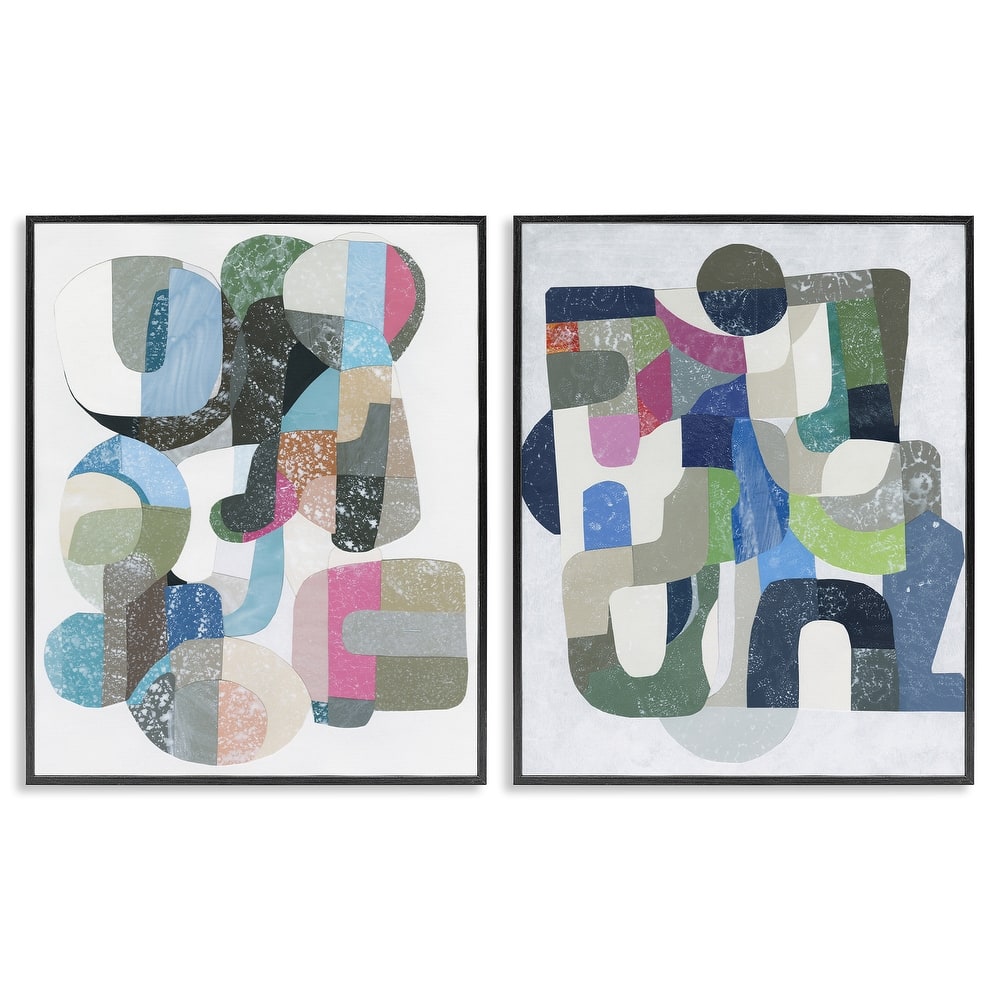 Stupell Retro Pastel Geometrics Framed Giclee Art Design By Coco Good (Set of 2)