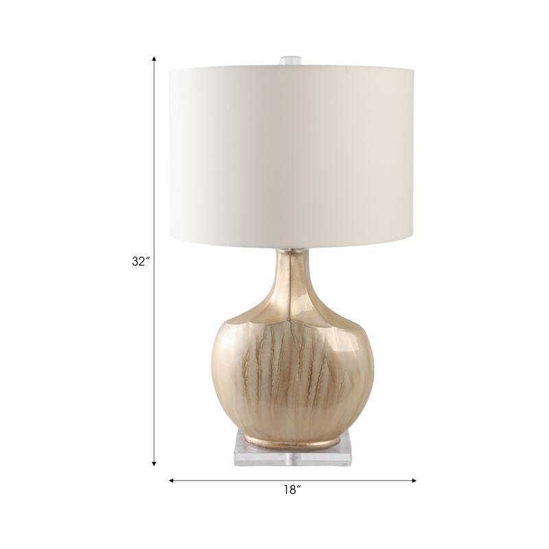 Glass Metal Table Lamp Handfinished with Linen Shade - 32" Gold - 18" x 18" x 32"