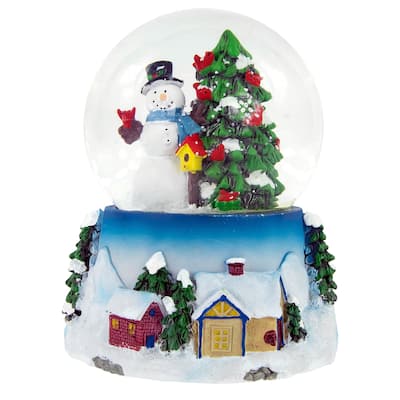 4.75" Snowman with Cardinals Musical Christmas Tree Snow Globe
