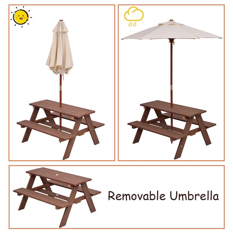Gymax Children Outdoor 4 Seat Kids Picnic Table Bench with Folding