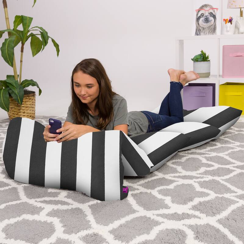Kids Floor Pillow Cover,Premium Cushion and Lounger Covers for Pillows - Stuff w/ King Pillows - Canvas - Stripes Gray and White