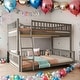 preview thumbnail 11 of 18, Full XL over Queen Bunk Bed with Ladder and Guardrails,No Box Spring Required, Walnut Gray