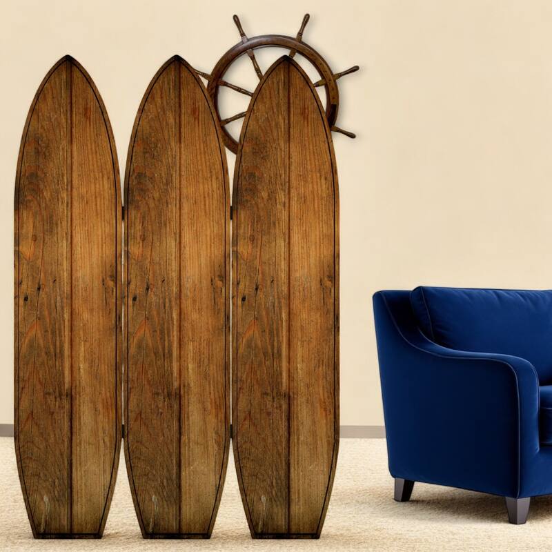 HomeRoots 71" Brown Solid Wood Folding Three Panel Screen Room Divider - 47' X '71' X '1 - 47' X '71' X '1