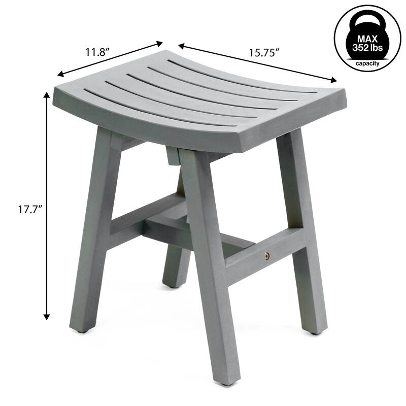 Tamlyn 15.75" Classic Slatted Solid Acacia Wood Indoor/Outdoor Shower Stool, By JONATHAN Y - 15.75L x 11.81W x 17.72H