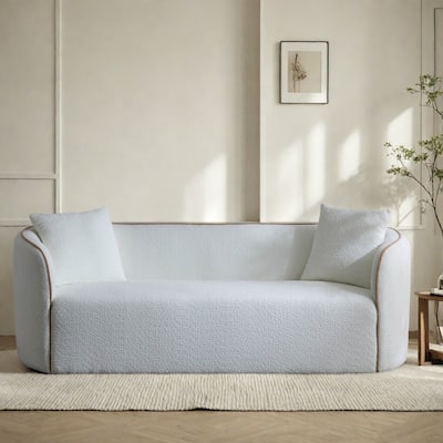 82" Fabric 3-Seater Sofa with Plush Cushions and Beige Trim, Includes Two Pillows, Supports Up to 900 lbs