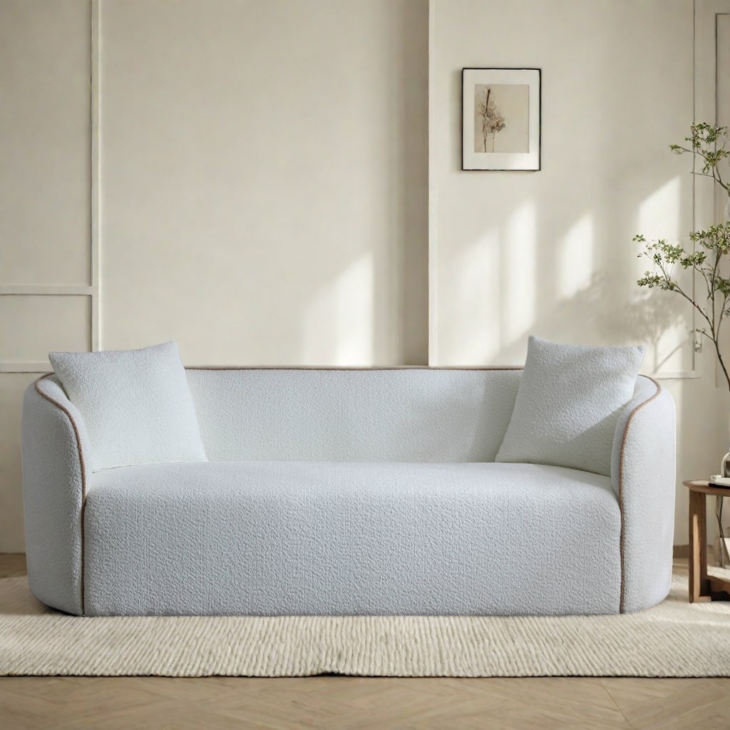 82" Fabric 3-Seater Sofa with Plush Cushions and Beige Trim, Includes Two Pillows, Supports Up to 900 lbs