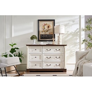Anmytek Farmhouse 6 Drawer Wooden Dresser Rustic Storage Chest for ...