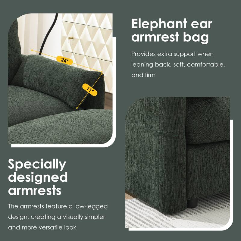 L Shaped Chenille Sectional Sofa with Storage Ottoman, Pockets, USB
