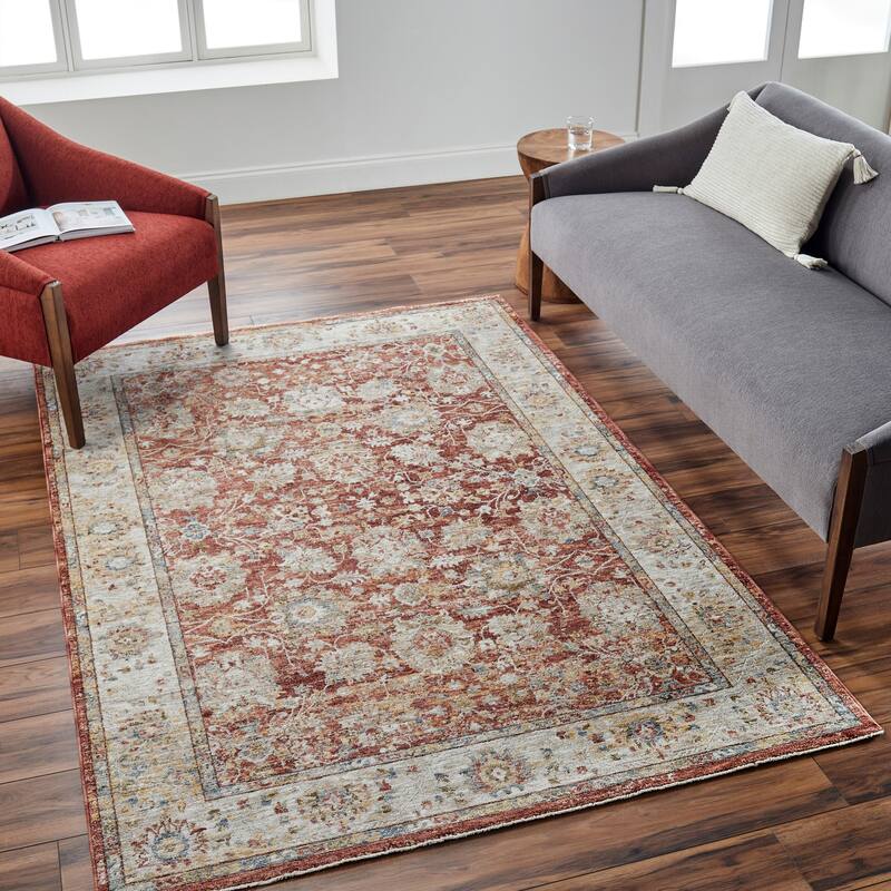 Ethan Traditional Area Rug - 6' 7" x 9' 6" - Rust/Tan