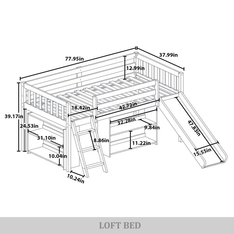 CraftPorch Simple Twin Loft Bed with Ladder
