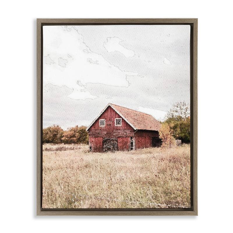 Stupell Red Barn Country Terrain Framed Floater Canvas Wall Art Design By Susan Ball - 25 x 31 - Brown