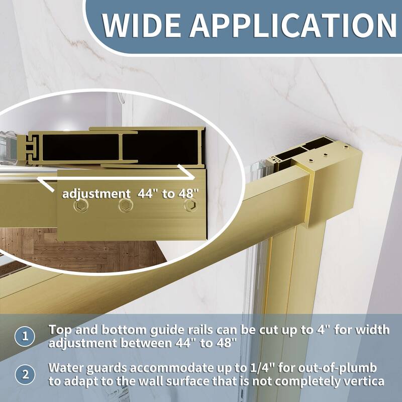 48" x 74" Glass Shower Door Framed Sliding Adjustable Brushed Nickel Clear Shower Enclosure with Hardware Kit