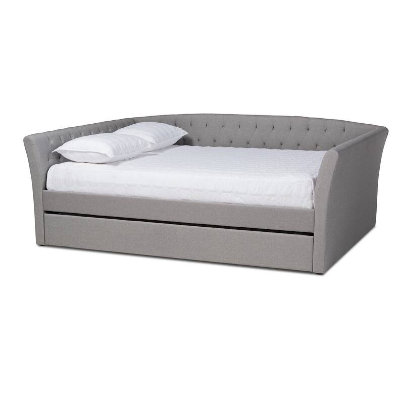 Queen Size Daybed with Trundle - Light Grey Upholstered Farmhouse Modern Bed