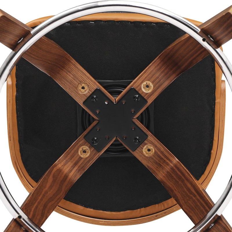 26.in Modern Set of 4 Leather Bar Stool Swivel Upholstered Hollow Back Counter Height Barstool with Wood Frame