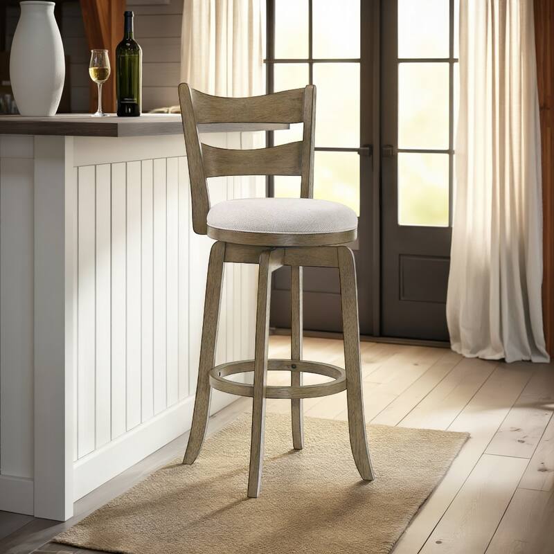 Blair Counter Height or Bar Height Rubberwood Barstool with Fabric Seat - Cream/Putty Brown - Bar Height - Set of 3