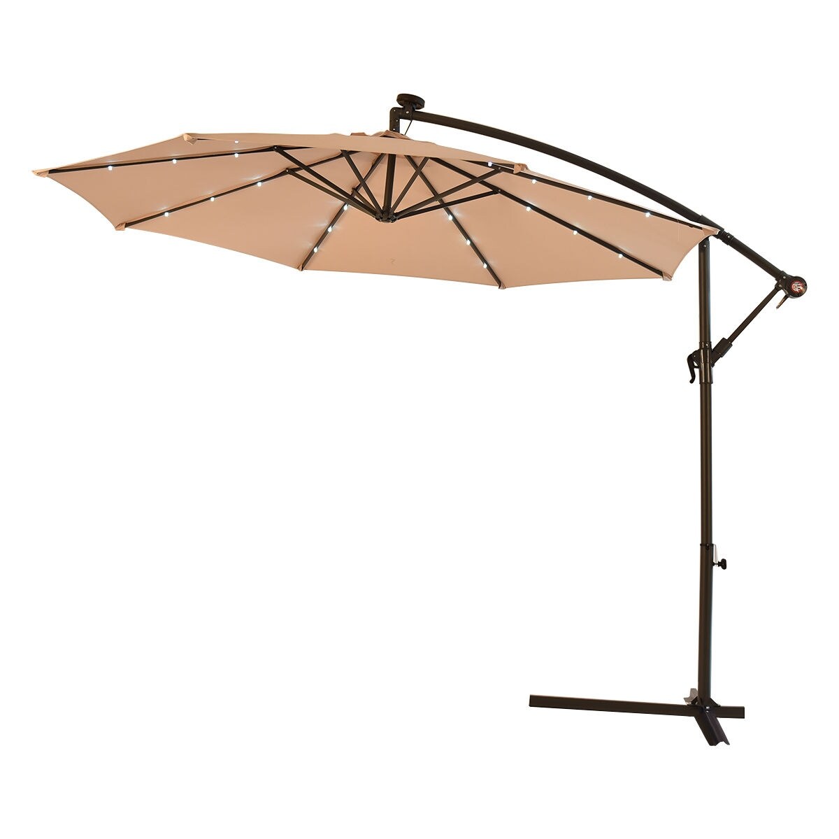 Shop Black Friday Deals On Costway 10 Patio Umbrella With Solar Power Led Lights And Base Beige Overstock 15801775