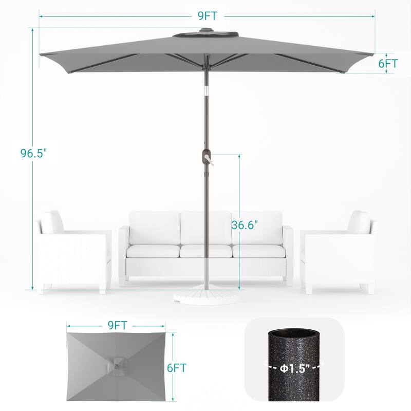 BONOSUKI 6x9FT Patio Market Umbrellas Table Umbrella with Tilt Button