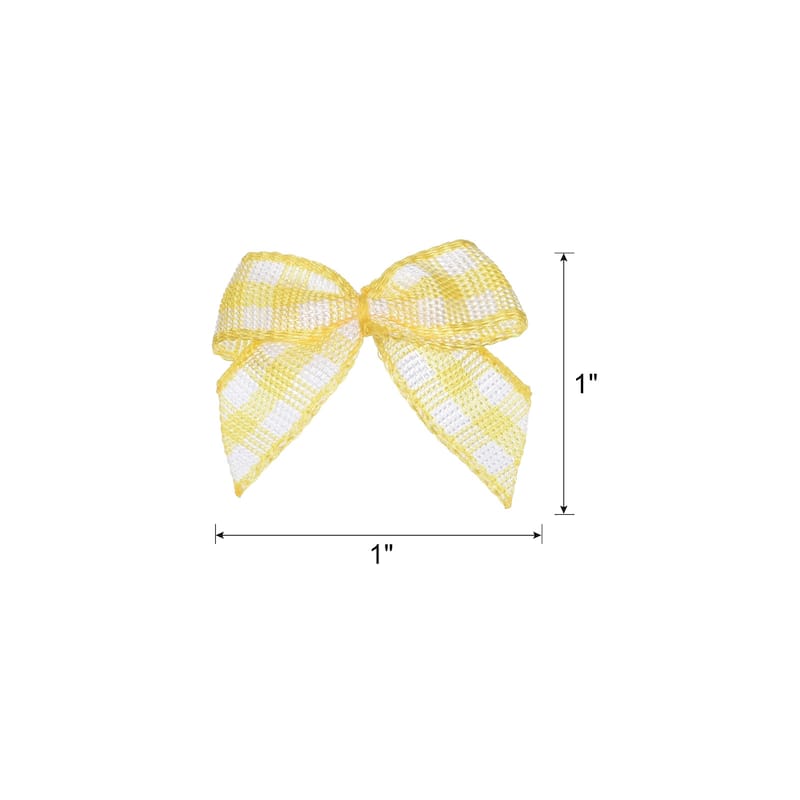 50Pcs Mini Gingham Ribbon Bow 1" Checkered Fabric Satin Ribbon Bows - Yellow