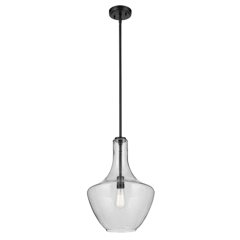 Kichler Lighting Everly 1-Light Bell Pendant Light with Seeded Glass - Black - 19.75 inch