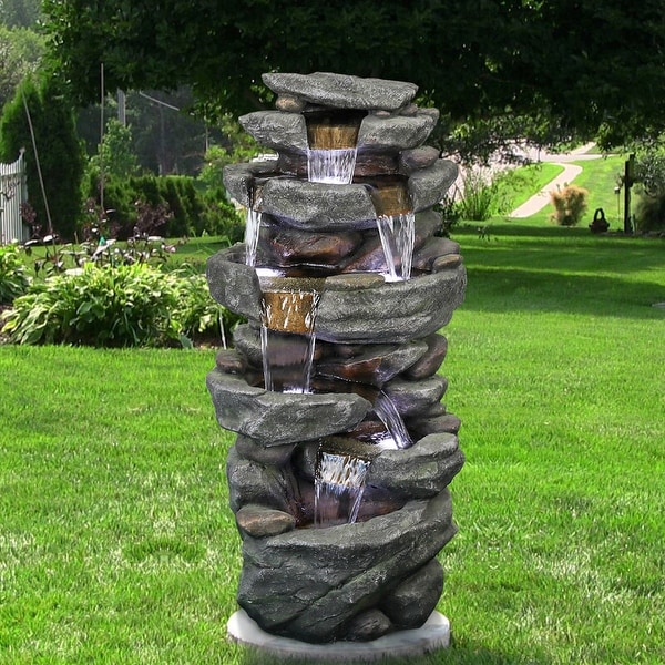 Outdoor Relaxing Water Fountain -6-Tier Outdoor Fountain w/LED Light