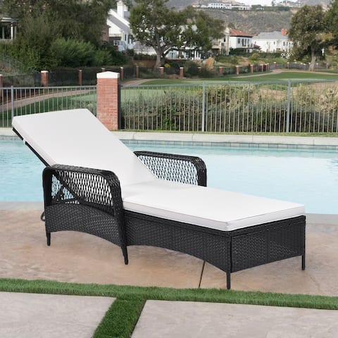 Reclining Adjustable Pool PE Rattan Chaise Lounge Chair