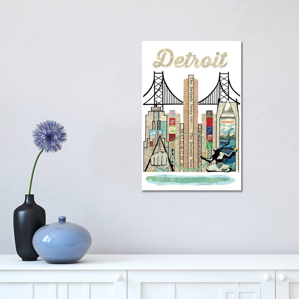 iCanvas "Detroit Skyline" by Paper Cutz Canvas Print