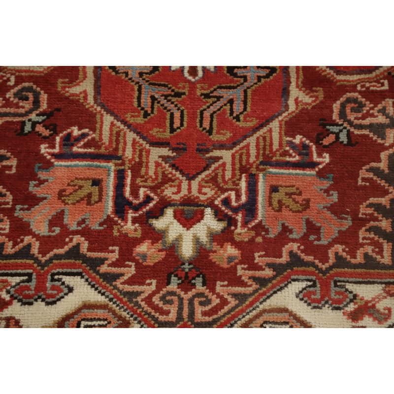 Hand Knotted Oriental 100% Wool Carpet Traditional Medallion Oranges & Rust Heriz Area Rug - 10' 7'' X 7' 9''