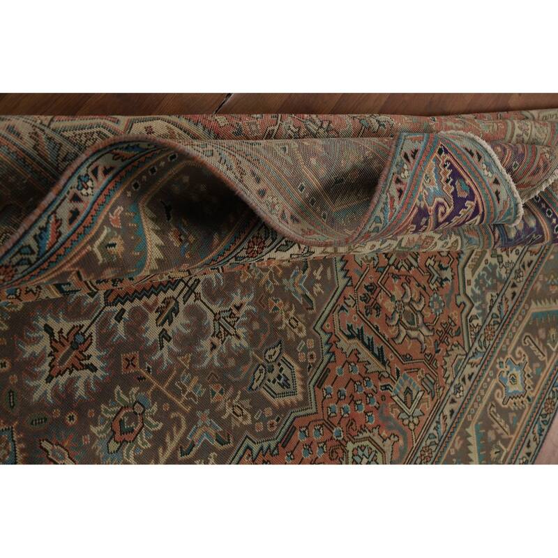 Orange Tabriz Persian Vintage Rug Hand-Knotted Wool Carpet - 6'8" x 9'6"