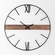 preview thumbnail 2 of 6, Roman Black Metal and Brown Wood 36" Round Wall Clock - 36"W x 36"H x 2"D