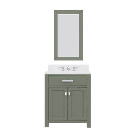 Madison Carrara White Marble Countertop Vanity in Green with Mirror