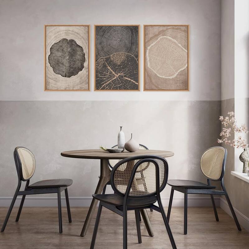 Neutral Brown Tree Rings Framed Canvas Wall Art Set