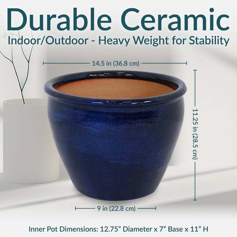 Sunnydaze Chalet Ceramic Indoor/Outdoor Planter - 15-Inch - 15"