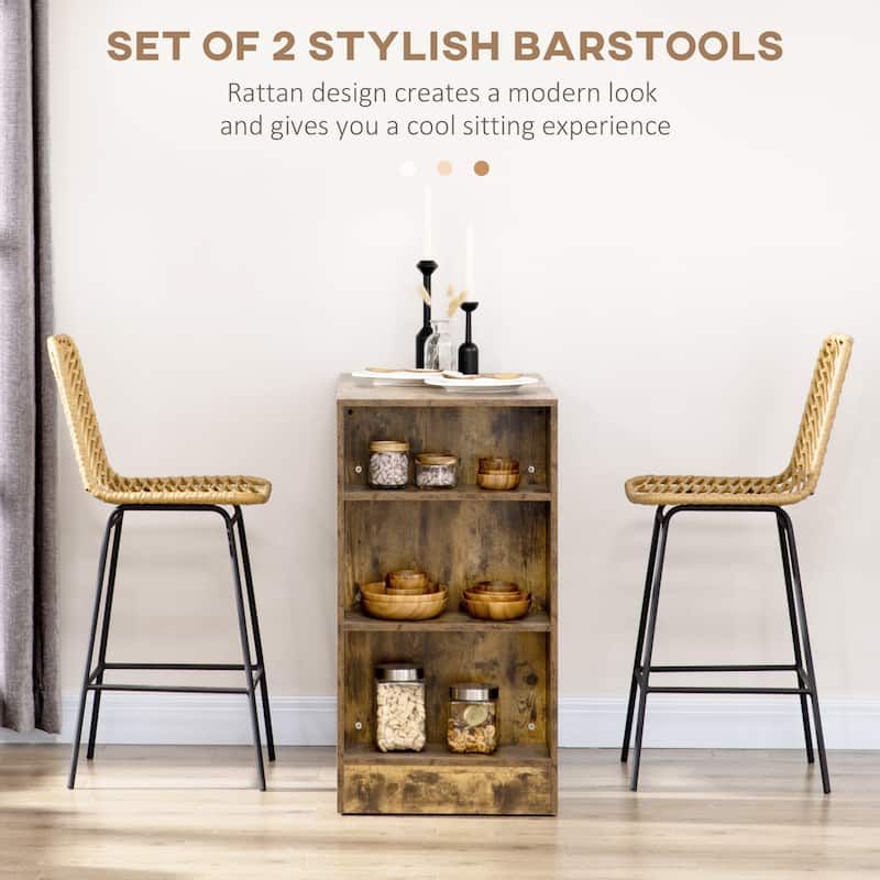 Rattan Bar Stools with Breathable Wicker Seat and Back (Set of 2)