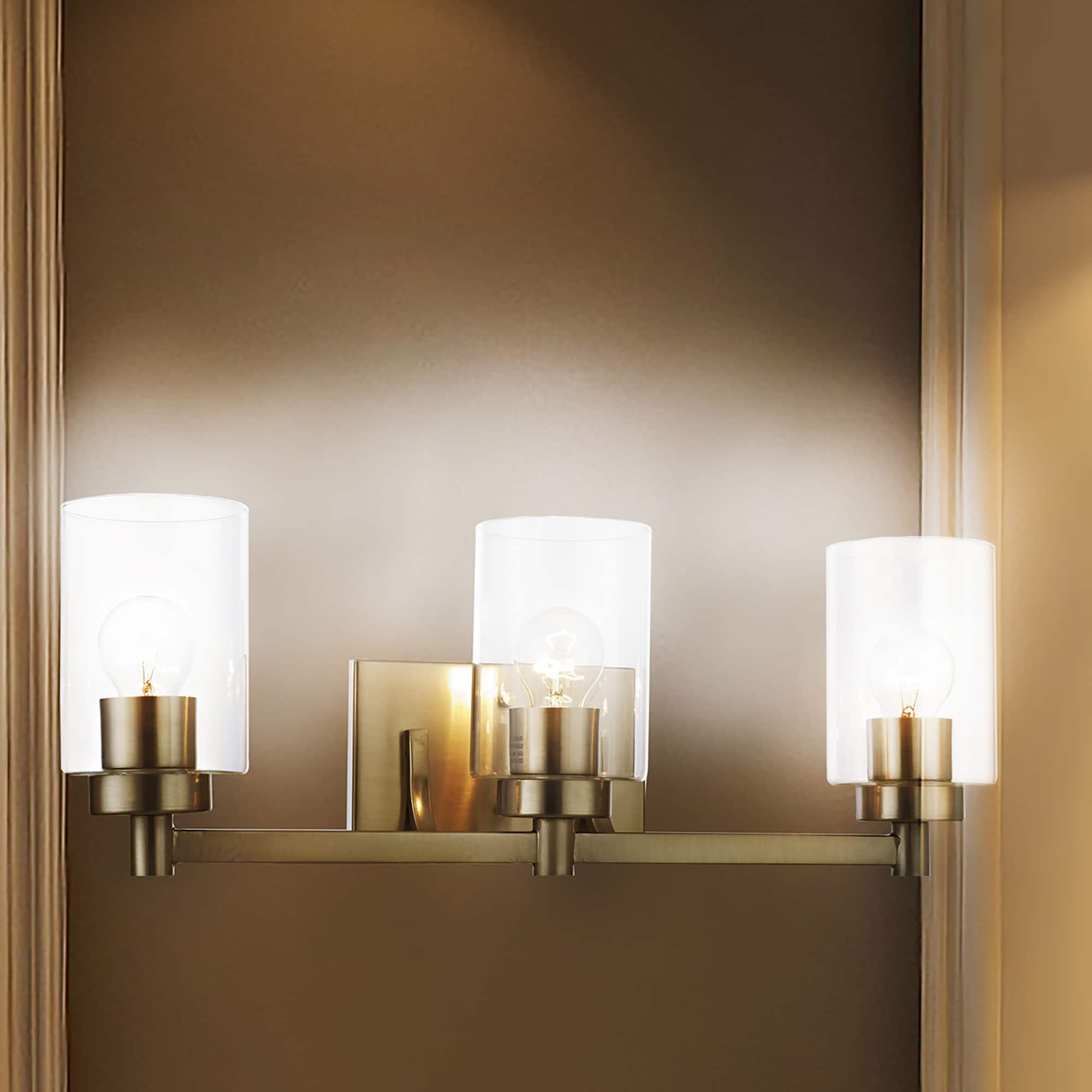 Warehouse of Tiffany Yelena Brushed Nickel 3-Light Cylinder Clear Glass Shade Wall Sconce