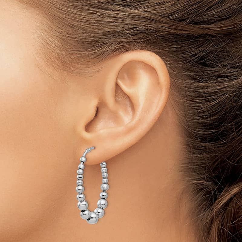 Curata 925 Sterling Silver 36.8x6.09mm Polished Beaded Hoop Earrings