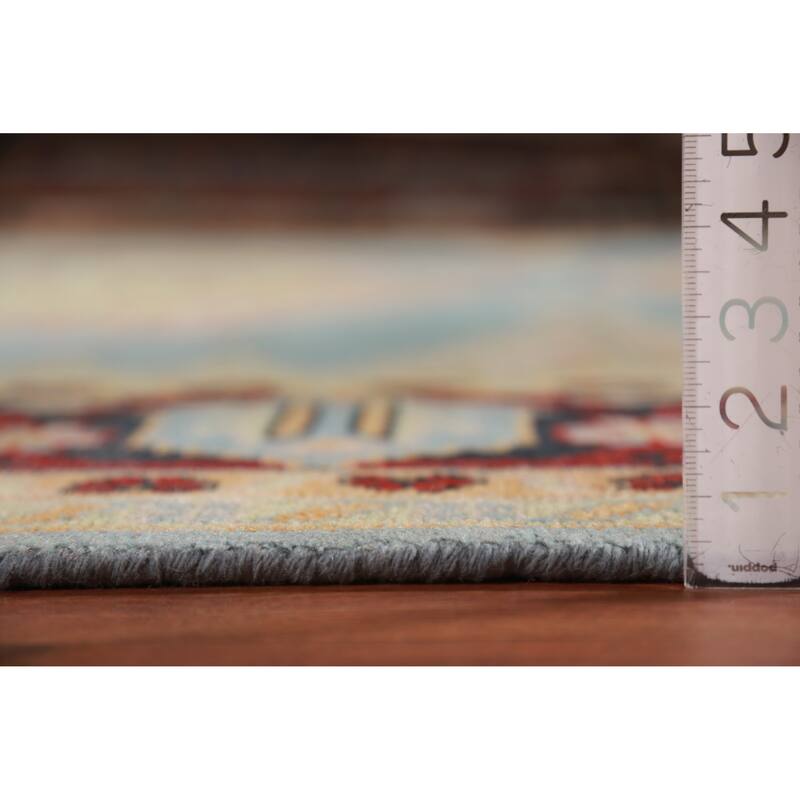 Light Blue Geometric Viss Oriental Large Rug Handmade Wool Carpet - 9'9" x 13'9"