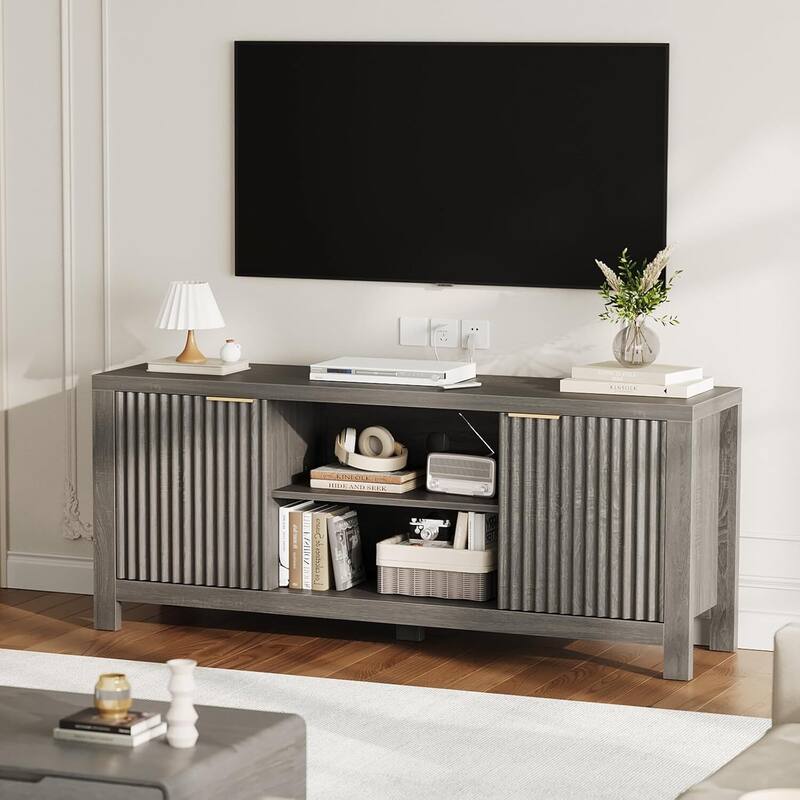 Modern Wooden TV Stand Cabinet with Adjustable Shelves for Living Room Bedroom - N/A - Grey