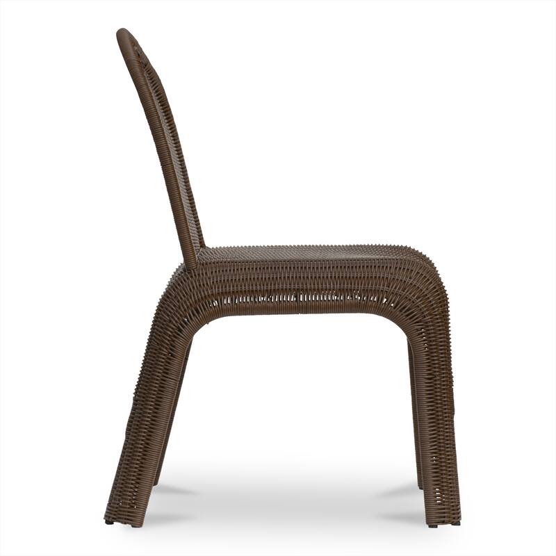 NADAAL STUDIOS Maireth Outdoor Dining Chair, Curved Wicker Design, Iron Frame, Brown Finish - Set of 2