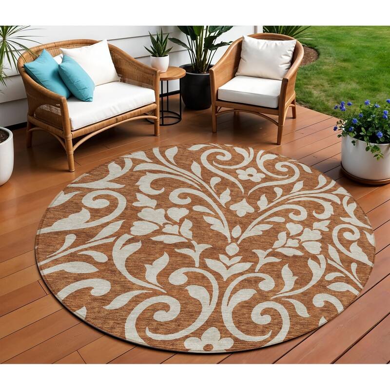 HomeRoots Floral Transitional Rectangle Outdoor Rug - 8' Round