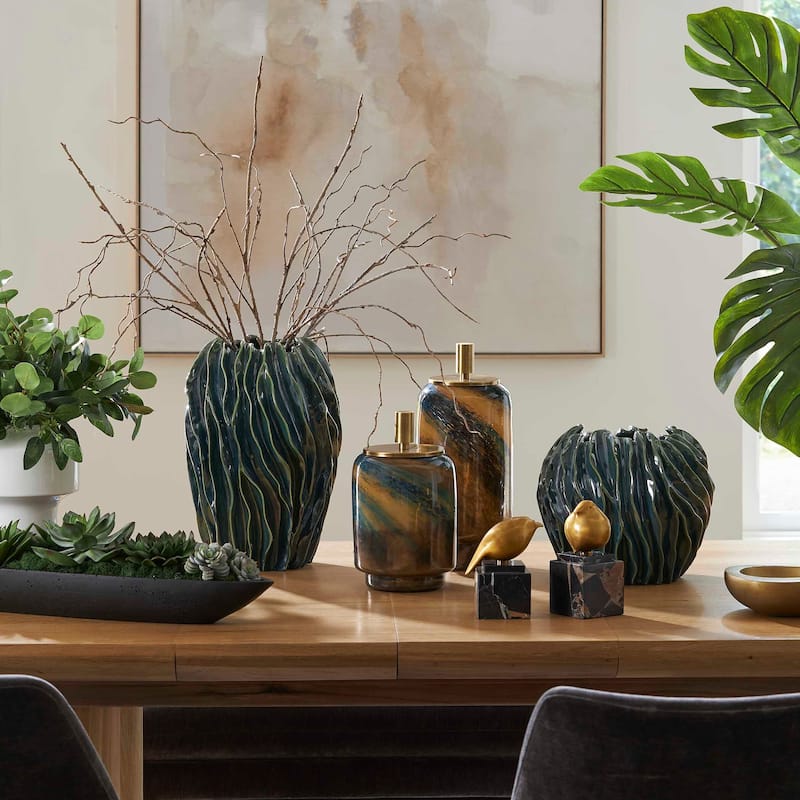 Uttermost Golden Finch Bird Figurines (Set of 2) - 3.00" W x 6.50" H x 3.00" D