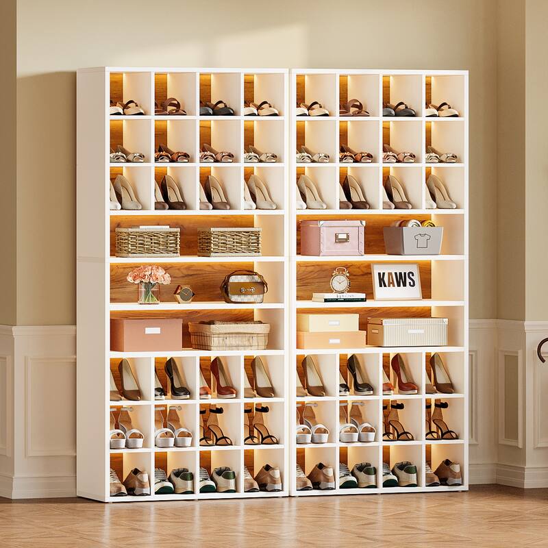 Tall Shoe Cabinet with LED Lighting, 9-Tier 24-32 Pairs Freestanding Shoes Storage Cabinet