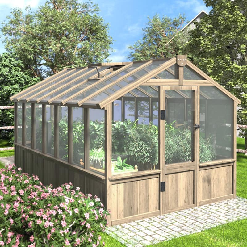 VEIKOUS Walk-in Wooden Greenhouse for Outside, Garden and Backyard, Light Mocha Brown