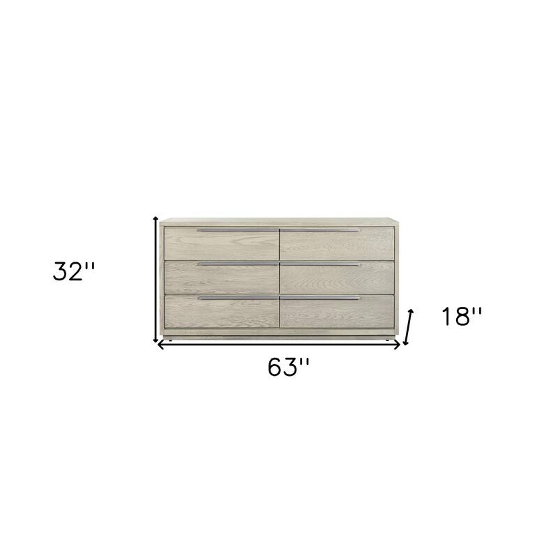 HomeRoots 63" Gray Solid Wood Six Drawer Double Dresser