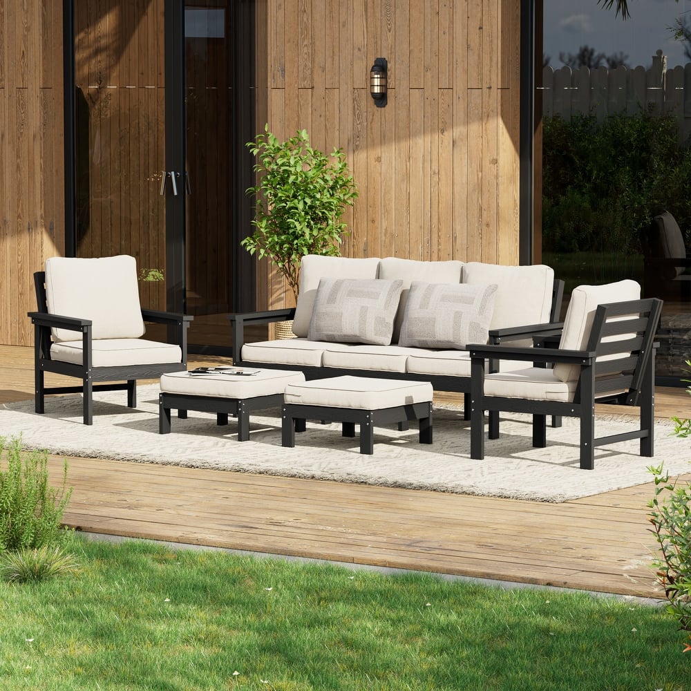 LIVOOSUN All-weather HIPS Outdoor Sofa Set with Detachable Cushions (Set of 5)