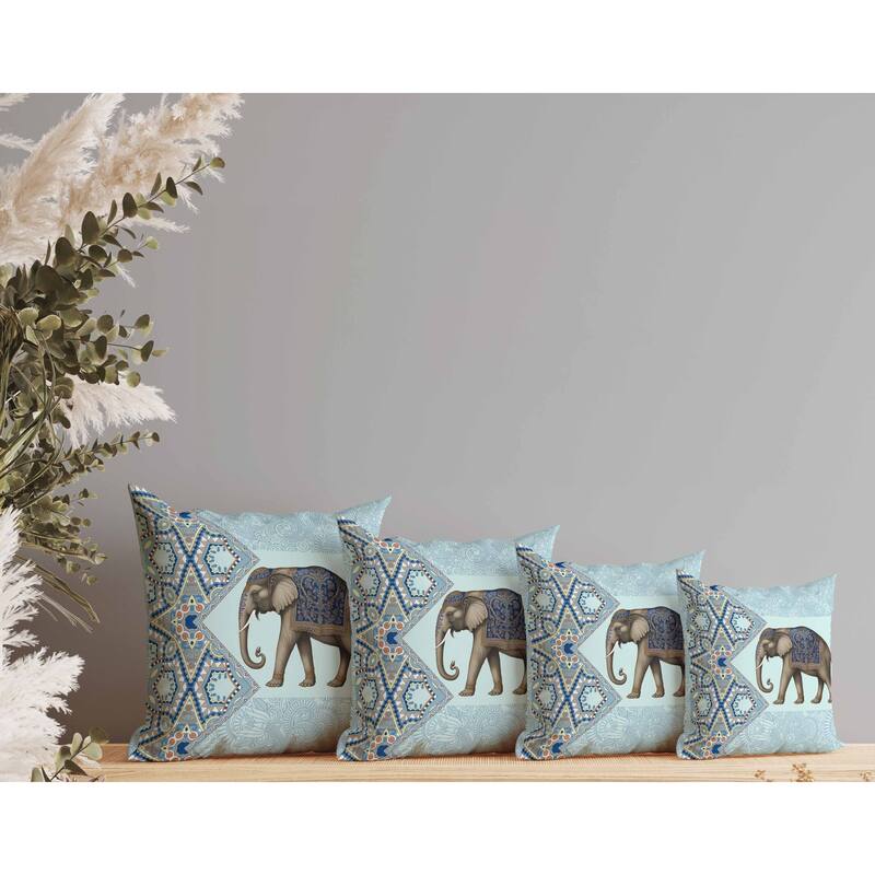 Floraphant Faux Suede Reversible Throw Pillow SkyBlue and Midnight