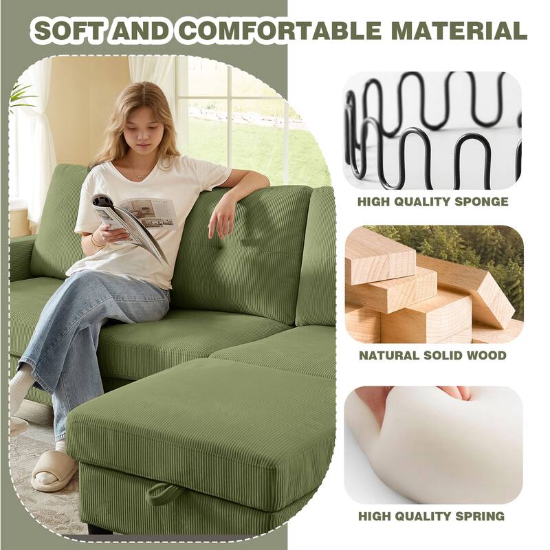 3 Pieces Corduroy Living Room Set with Sofa ,Storage Ottoman and Chair