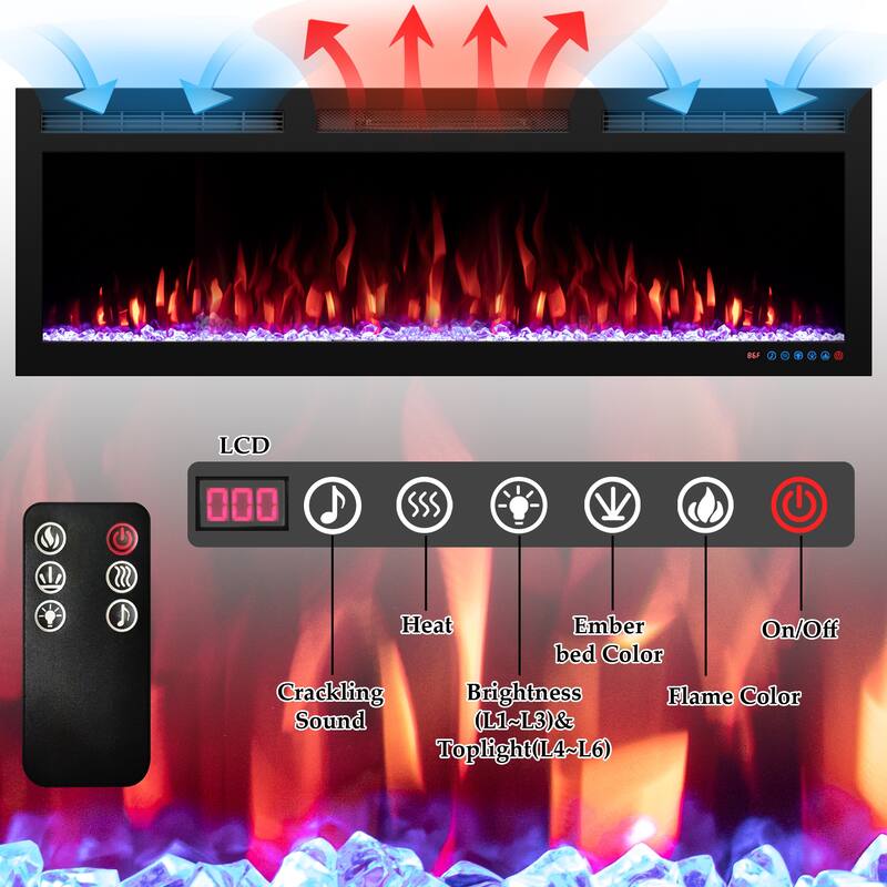 72inches WiFi-Enabled Electric Fireplace Inserts,Smart Control via Alexa or App