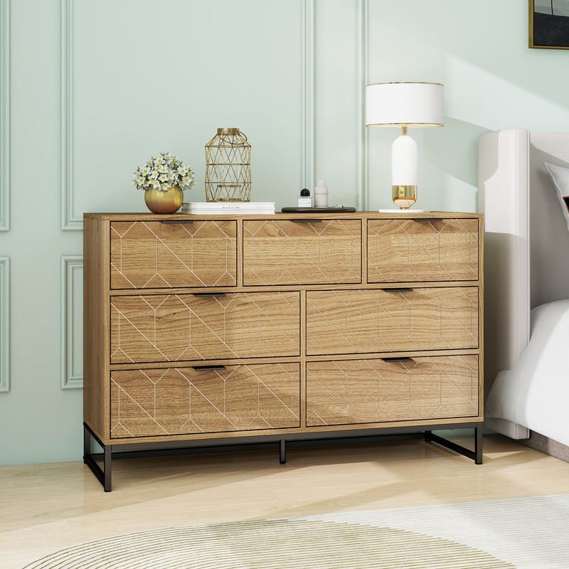 Modern 7 Drawer Dresser Wood Storage Cabinet for Bedroom