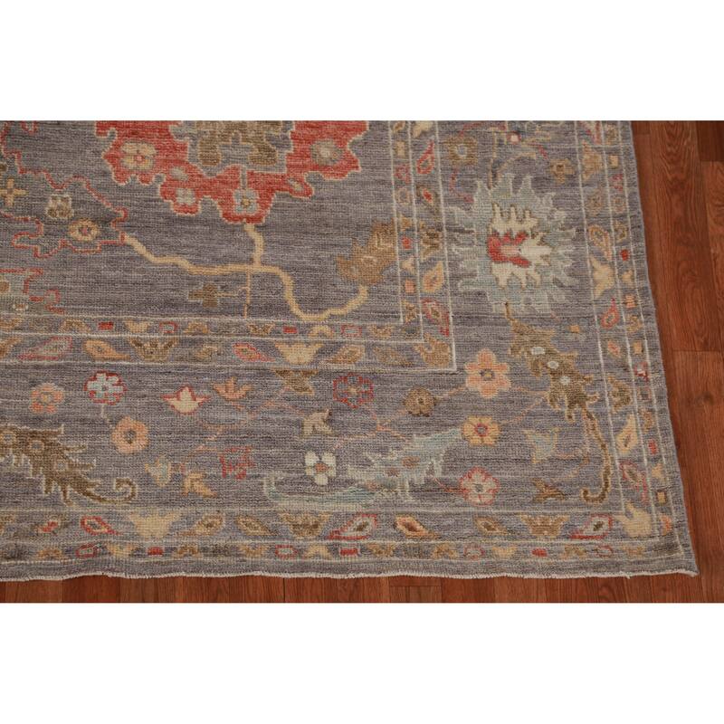 Hand Knotted Oriental 100% Wool Carpet Transitional All-Over Greys & Charcoal Oushak Area Rug - 9' 8'' X 8' 3''