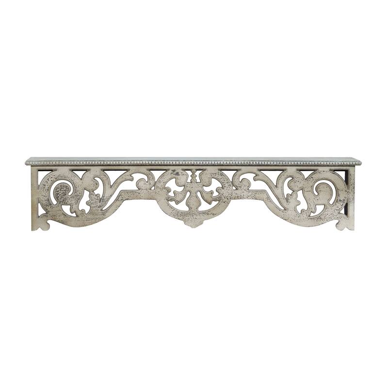 Wooden Scroll 1 Shelf Wall Shelf with Gray Distressing - Beige - Roche River Decor - 8"W x 48"L x 10"H